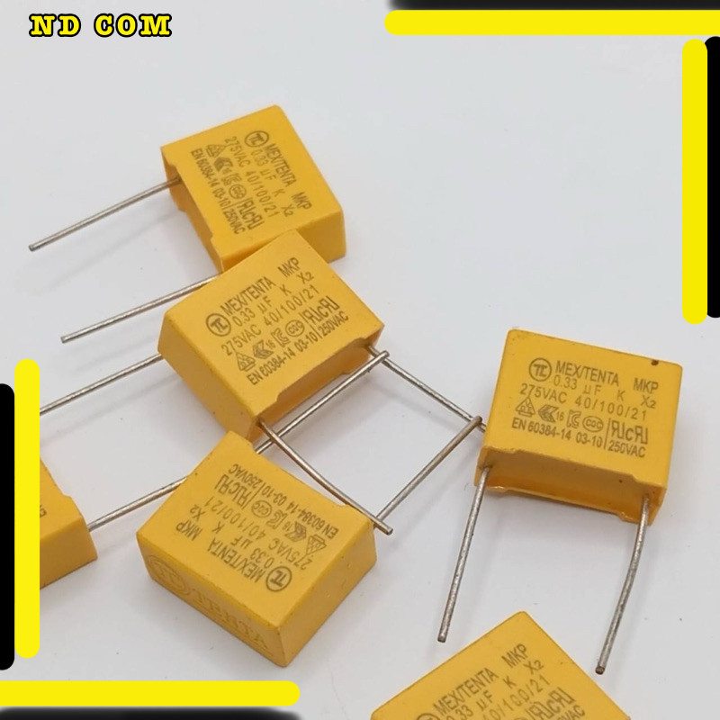 สุดคุ้ม! Cโฟลี่ 330นาโน 275v แพ็ค5ชิ้น MEX/TENTA MKP 0.33 UF K X2 275VAC 40/100/21 EN 60384-14 03-10