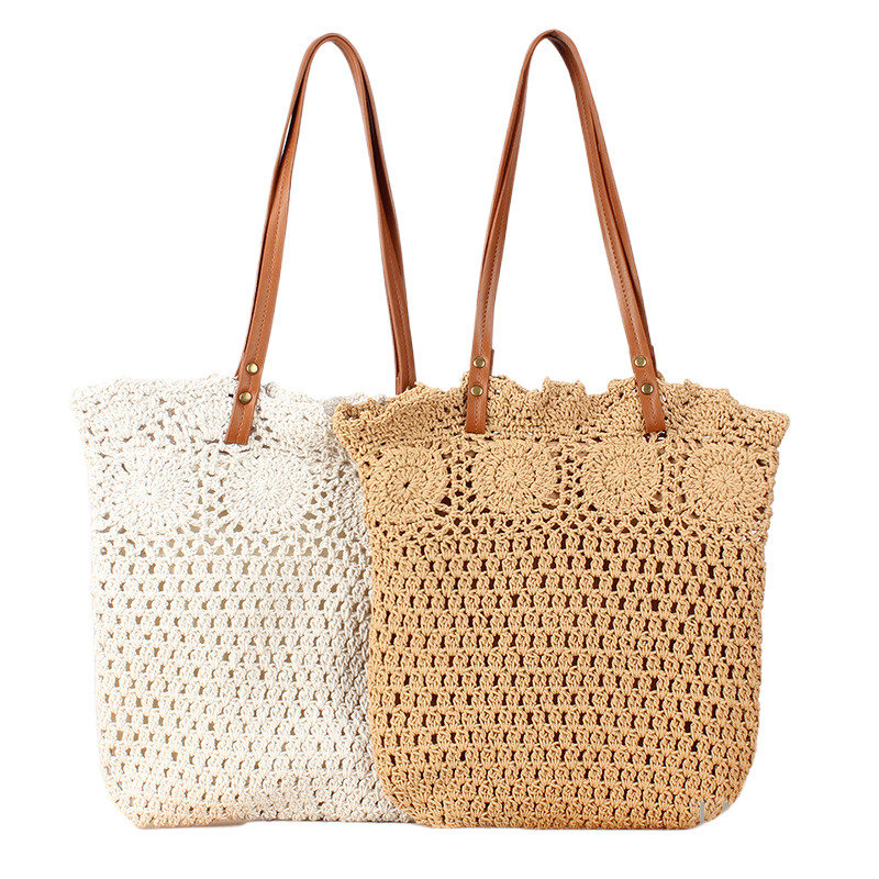 กระเป๋าสะพายสตรีความจุขนาดใหญ่ด้ายฝ้ายนุ่ม Hollow Out ทอ Tote กระเป๋าสําหรับ Daily Outing กระเป๋าถือฤดูร้อนแบบพับได้