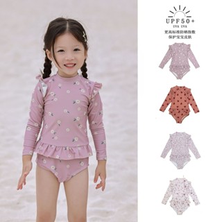 ชุดว่ายน้ําวันพีซกันแดดแขนยาวสําหรับเด็กผู้หญิง-ดีไซน์ลายดอก…