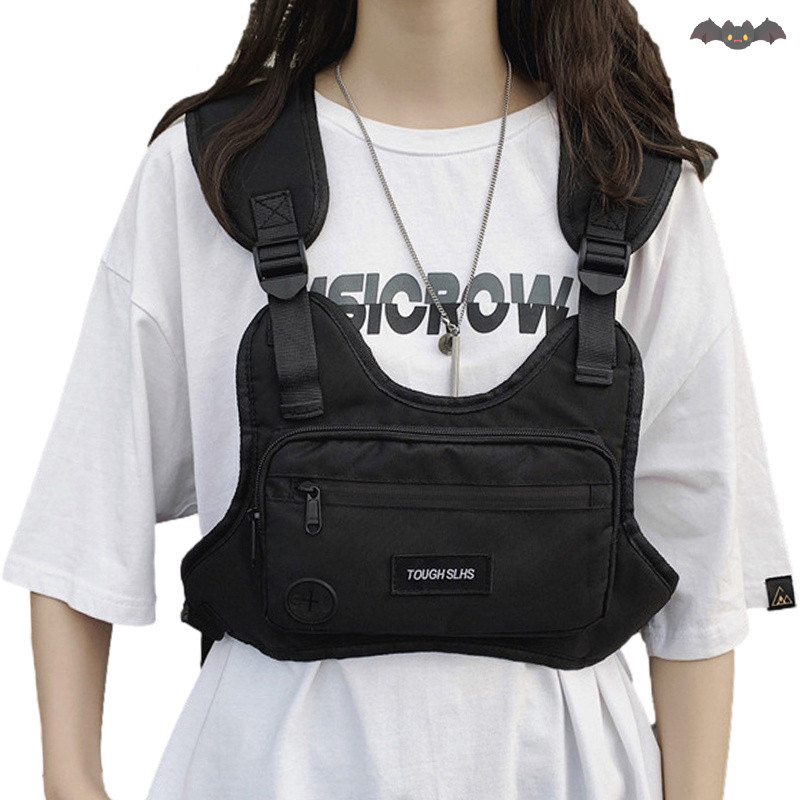 [PE] กันน้ํากลางแจ้งทํางานเสื้อกั๊กแฟชั่นเครื่องมือกระเป๋าหน้าอกhip-hopหล่อเสื้อกั๊กouterwearแบบพกพากระเป๋าหน้าอกth