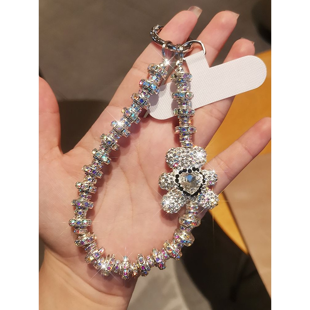 [พีดีเอ็ม] พลอยเทียม ระดับไฮเอนด์แขวนโซ่แฟชั่นเทพธิดาโทรศัพท์มือถือเชือกเส้นเล็กสไตล์สั้นข้อมือกระพริบจี้เพชรพร้อมเปลือกคลิปแข็งแรงกลางแจ้งป้องกันการสูญ