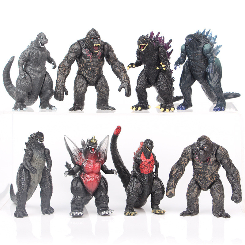 8 ชิ้น/เซ็ต 8.5 ซม. ภาพยนตร์มอนสเตอร์ King Kong vs. Godzilla รูป Skull Island King Kong Godzilla โหมด Crimson รุ่น Q PVC ตัวเลขการกระทําตุ๊กตาของเล่น