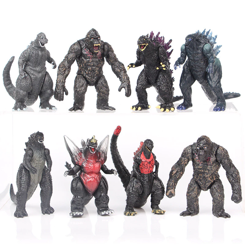 8 ชิ้น/เซ็ต 8.5 ซม. ภาพยนตร์มอนสเตอร์ King Kong vs. Godzilla รูป Skull Island King Kong Godzilla โหมด Crimson รุ่น Q PVC ตัวเลขการกระทําตุ๊กตาของเล่น