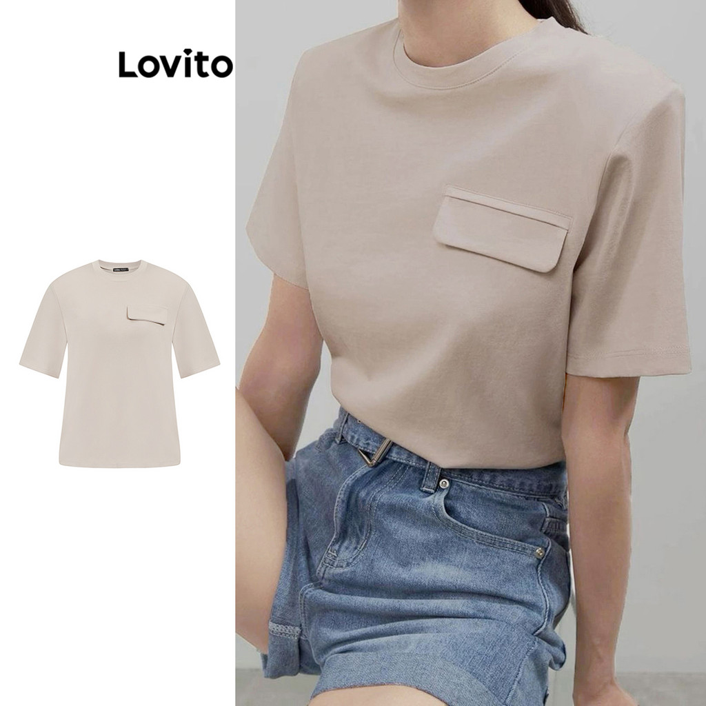 Lovito เสื้อเบลาส์กระเป๋าปลอมสำหรับผู้หญิง L99ED609