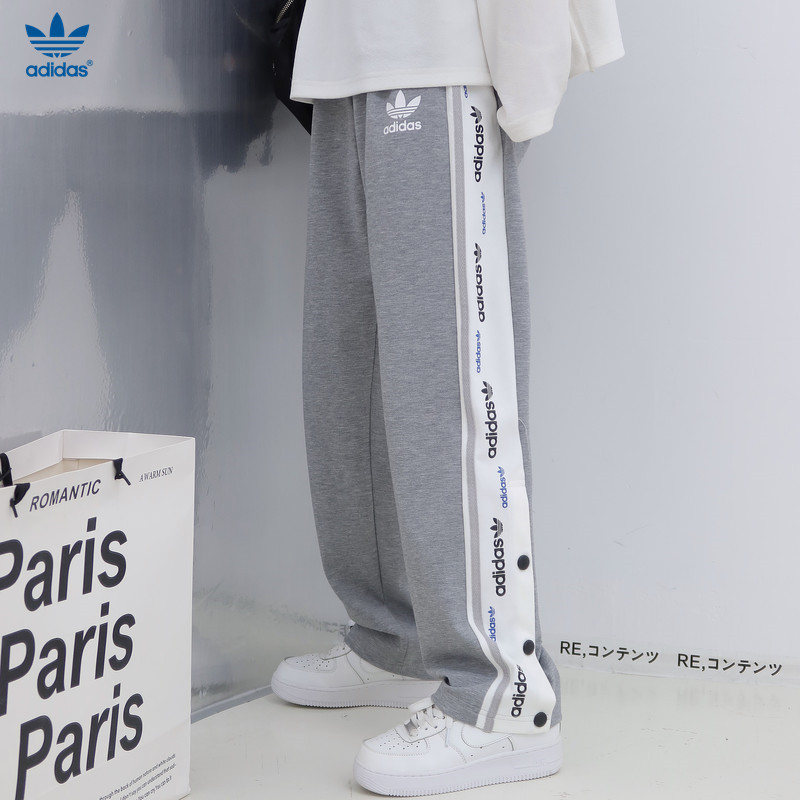 Adidas Clover กางเกงกระดุมคลาสสิก Unisex ดีไซน์แถบข้างคู่รัก Athleisure Streetwear กางเกงวอร์มทรงตรง