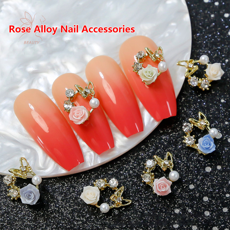 [maybeauty] 5 ชิ้นผีเสื้อ Rose Nail Diamond Alloy Girl Nail Charm Nail Art Decorative Accessorie ผู้ที่ชื่นชอบเล็บสามมิติ {TH}
