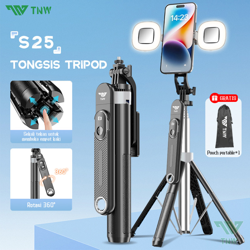 Tnw S25 Selfie Stick ขาตั้งกล้องบลูทูธ 180 ซม.พร้อมขาตั้งกล้องแบบพกพาระยะไกล 1/4 อะแดปเตอร์สําหรับกล
