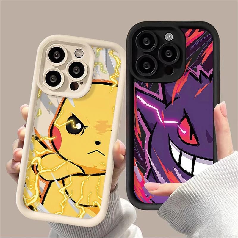 SAMSUNG สําหรับsamsung Galaxy S24 Ultra S23 S21 S22 Plus S20 FEหมายเหตุ20 Ultra A06 A55 A35 A73 M54 5GปลอกหรูหราPokemon Gengar Pikachuน่ารักกล้องป้องกัน