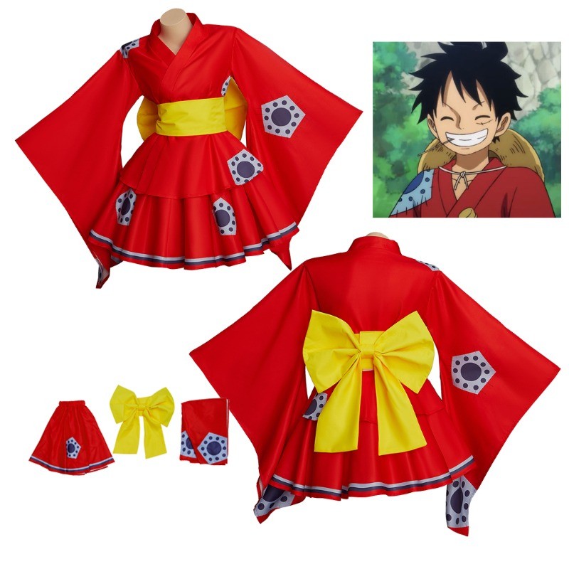 อะนิเมะ Wano Country Luffy คอสเพลย์เครื่องแต่งกาย Luffy หญิงชุดกิโมโนครบชุด
