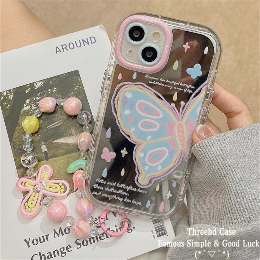 ปลอกสําหรับredmi C65 13C 12C A3 หมายเหตุ 11 13 10 12 8 9 Pro 9C 9A 11A Xiaomi 13T Poco X6 F6 Pro INSครีมกระจกพัฟเคสโทรศัพท์ขั้นสูงผีเสื้อGraffitiพร้อมโซ่ปกอ่อน