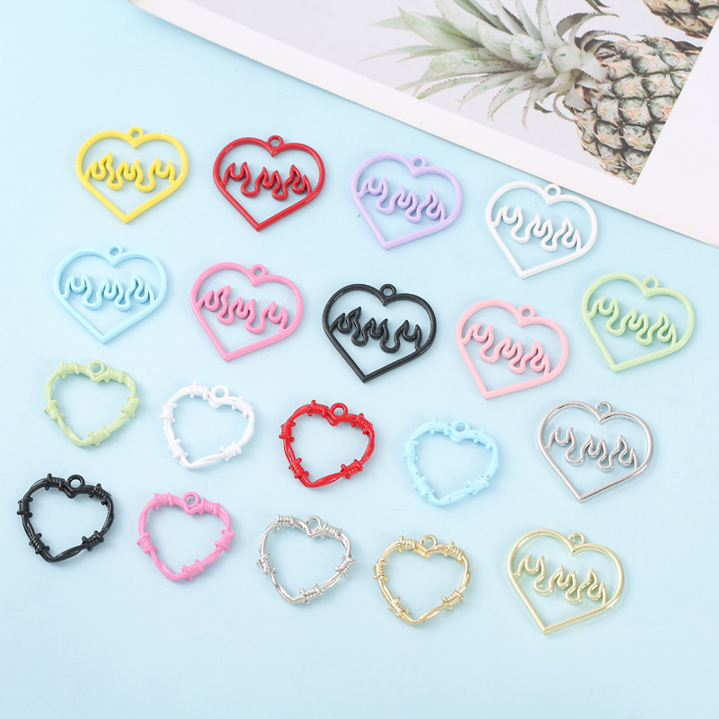 โลหะผสมอบเปลวไฟรักจี้หัวใจ DIY แฮนด์เมดต่างหูสร้อยคอพวงกุญแจทำเครื่องประดับวัสดุอุปกรณ์เสริม