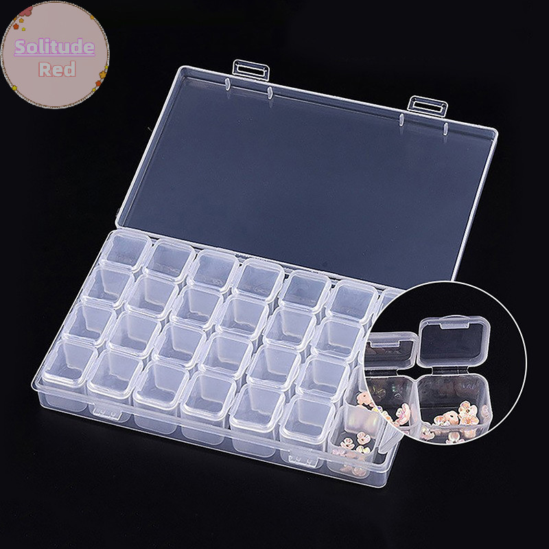 Solitudered 28 กริด Clear Organizer กล่องเครื่องประดับกล่อง Dividers ต่างหูคอนเทนเนอร์เพชร Paing สําหรับ Cross Stitch เล็บเย็บ TH