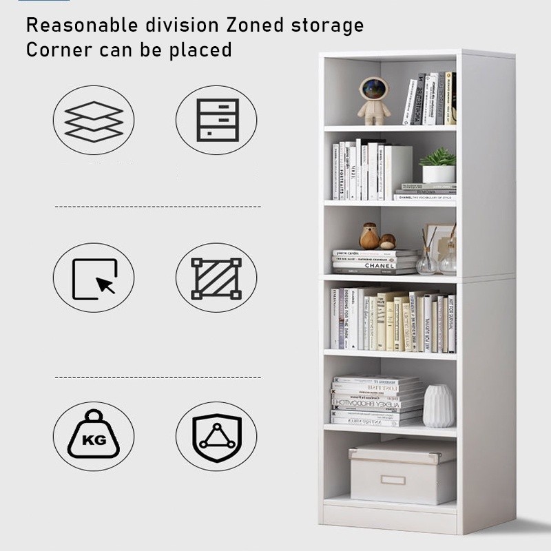 W&MRR-Narrow Slit ตู้หนังสือขนาดเล็ก/3-6ชั้นชั้นวางหนังสือในครัวเรือนเก็บกรอบไม้มัลติฟังก์ชั่ชั้นวาง