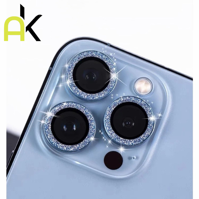 AK เพชรแฟลชฟิล์มกล้อง ใช้สำหรับ IPhone 11 12 13 14 15 16 Pro Max 13 Mini ครอบเลนส์ ประดับเพชร ฟิล์มเลนส์กล้องติดเพช