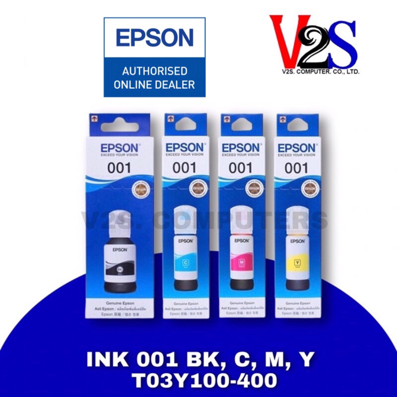 หมึกเติม Epson INK 001 SET 4 สี BK,C,M,Y (C13T03Y100-400) หมึกแท้100%