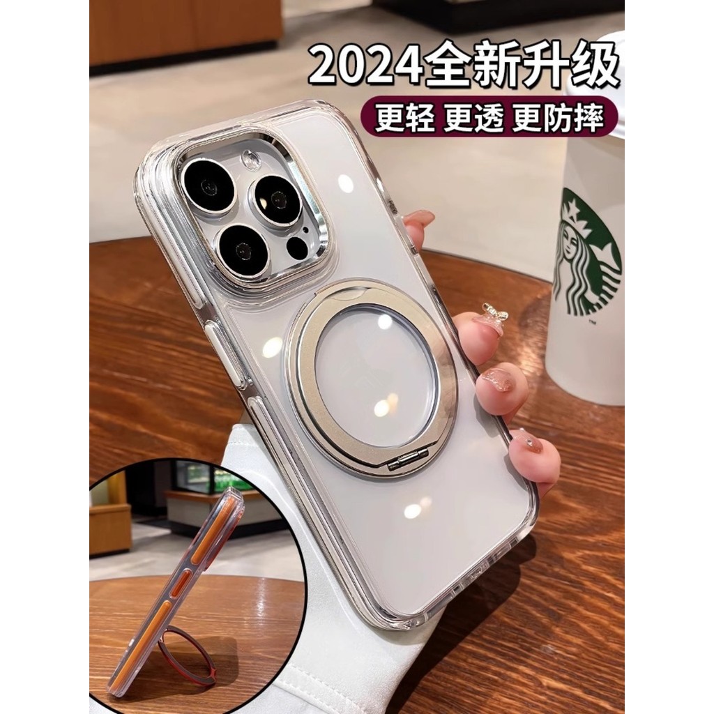 หรูหรา 360° หมุนยืนกรณีโทรศัพท์แม่เหล็กสําหรับ ไอโฟน 16 14 15 มือโปร สูงสุด 16บวก เลนส์โลหะป้องกันล้างชาร์จไร้สายปลอกไม่มีสีเหลืองอะคริลิกันกระแทกฮาร์ดปก