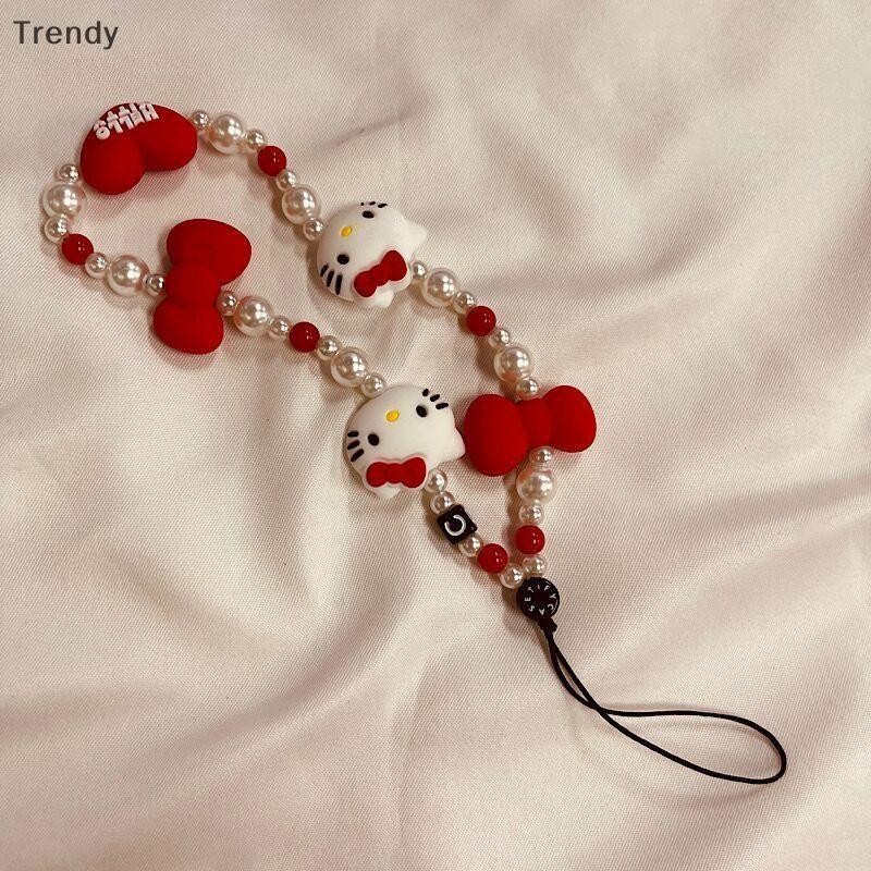 SANRIO [อินเทรนด์] น่ารัก ซานริโอมือถือจี้คิตตี้ป้องกันการสูญหายเชือกเส้นเล็กที่สําคัญข้อมือสั้นเชือกเครื่องประดับสีแดงพวงกุญแจอะนิเมะผู้หญิงมือถือโซ่บู