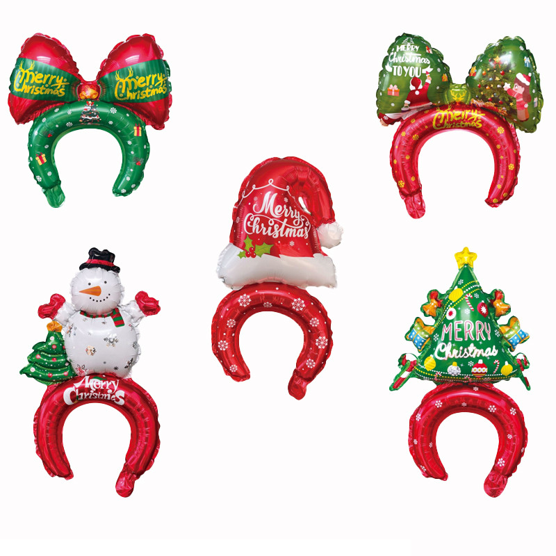 คริสต์มาสอลูมิเนียมฟิล์มน่ารักคาดศีรษะบอลลูนโบว์การ์ตูนเด็กของเล่นตกแต่งวันเกิด