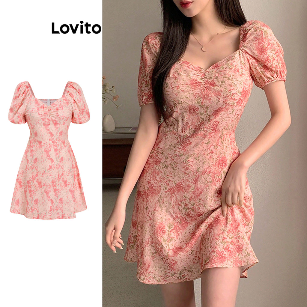 Lovito ชุดเดรสลายดอกไม้ ดิทซี่ แบบสบาย ๆ สำหรับผู้หญิง L99ED189
