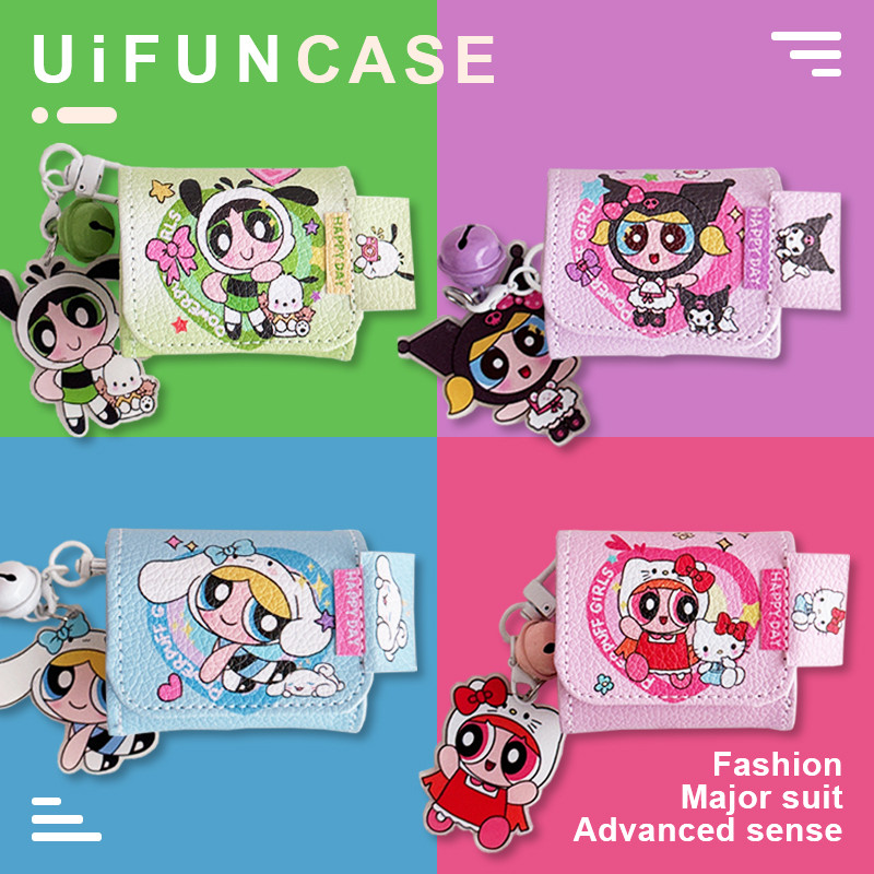 สาวพลังน่ารัก Sanrio Kuromi Pochacco พลิกหนังผู้ชายหูฟังบลูทูธป้องกันกรณีเข้ากันได้กับ Airpods 1 2 3 Pro Pro2 พร้อมจี้ Anti-drop ชุดหูฟัง