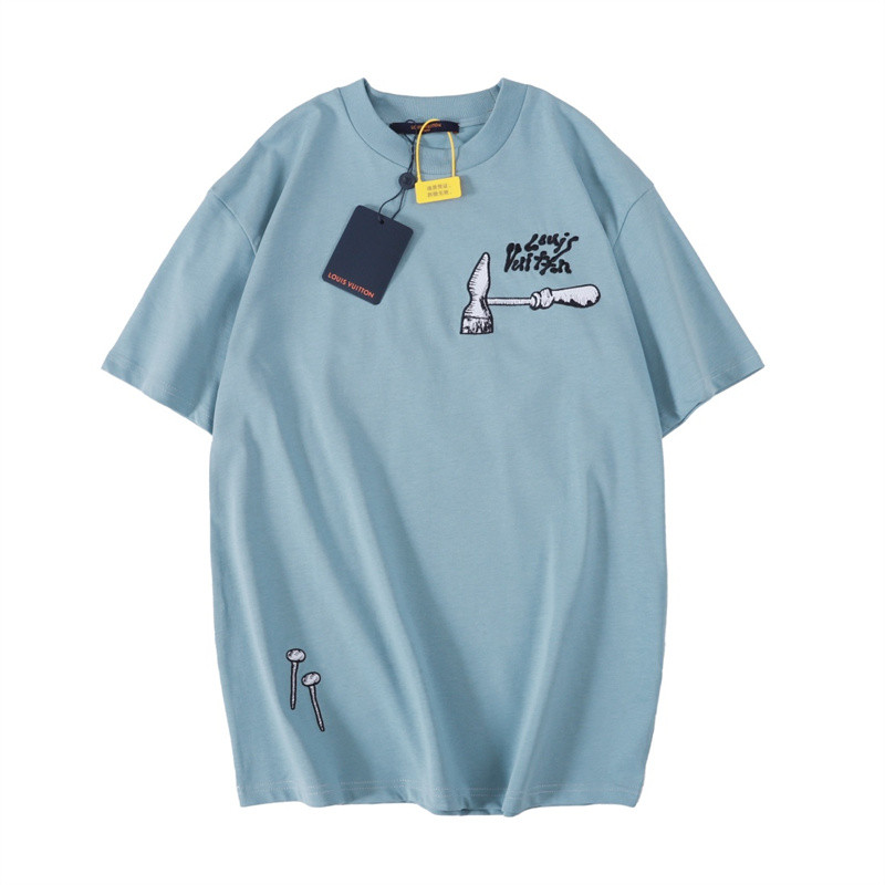 เทรนด์แฟชั่นใหม่หลวมค้อนปักเสื้อยืดคอกลมแขนสั้น GHS6