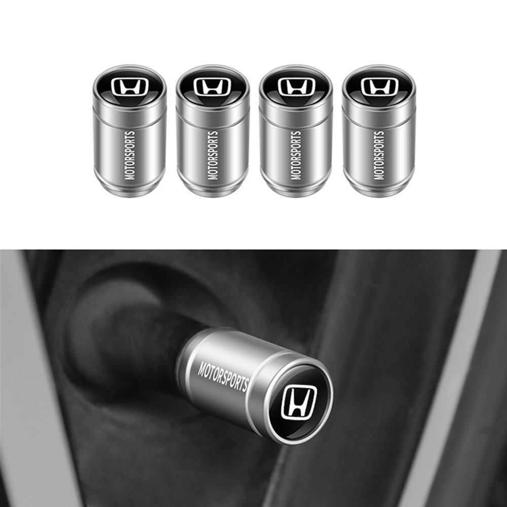 4 ชิ้นเงินยางวาล์ว Stem Caps, สําหรับ Accord Civic CR-V City Fit ,โลโก้ Honda ตกแต่ง Honda Jazz Gk5 