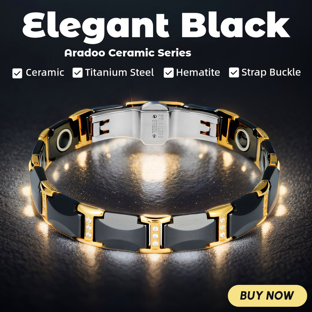 Aradoo สร้อยข้อมือเซรามิค Dreamy Blue Elegant สีดําเซรามิคไทเทเนียมเหล็ก Magnetic Hematite Luxury Link Charm สร้อยข้อมือ