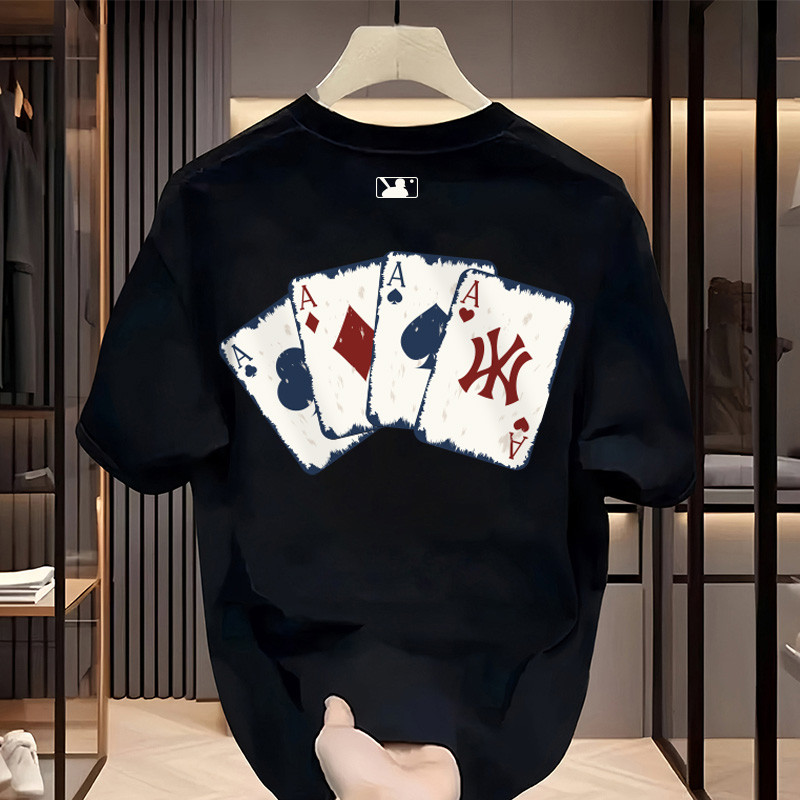 Ny Men Poker พิมพ์แขนสั้นสไตล์อเมริกัน Retro Casual Baggy เสื้อยืด Plus ขนาดเสื้อคุณภาพพรีเมี่ยม Unisex