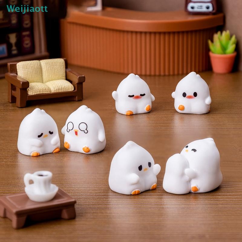 Weijiaott Mini Little White Duck Figurine การ์ตูนสัตว์ Micro Landscape Dollhouse รุ่นรถภายในเครื่องประดับ Home Desktop ตกแต่ง AO