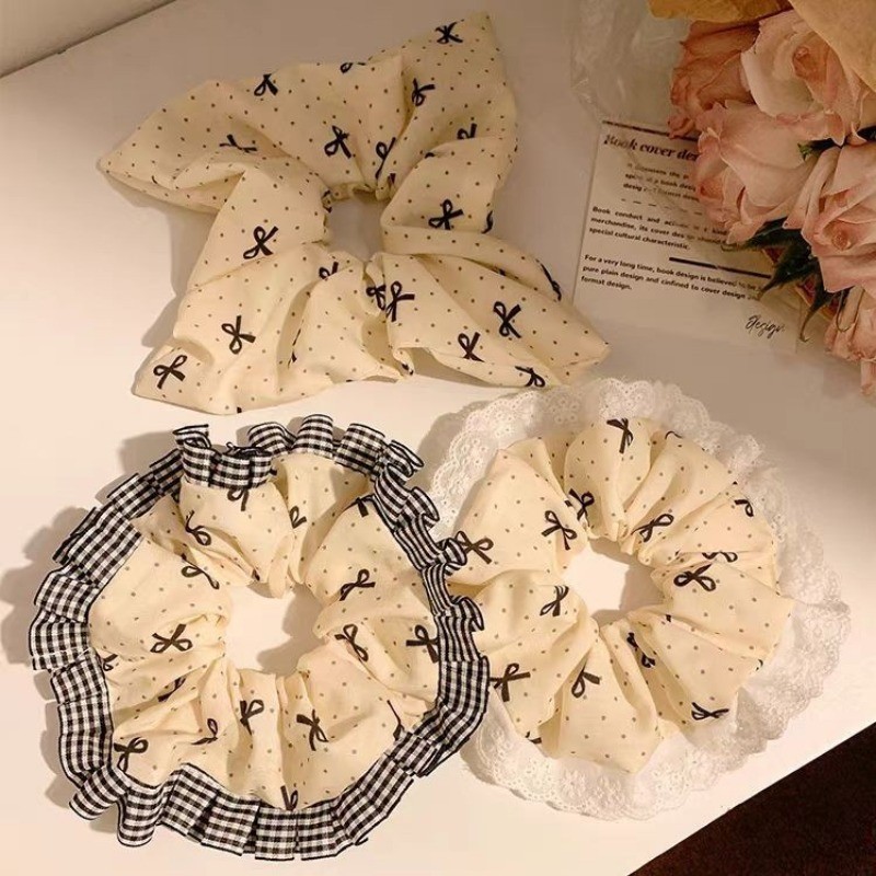 2024 สไตล์บัลเล่ต์ Bow Lace Scrunchy Hair Hoop ครีมคาดศีรษะ
