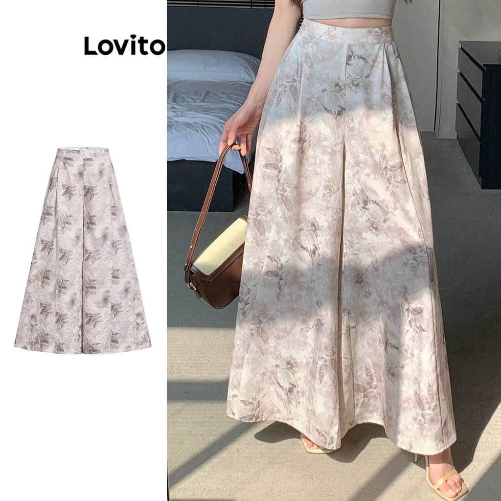 Lovito กางเกงซิปมัดย้อมสวยหรูสำหรับผู้หญิง L104ED796
