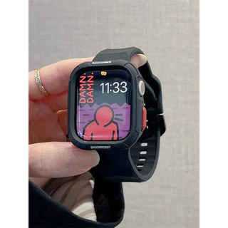 เคส + สายรัดซิลิโคนนุ่มกีฬา สำหรับ Apple Watch Series 10/9/8/7/6/5/4 Ultra 1/2 ขนาด 40/41/42/44/45/46/49 มม.