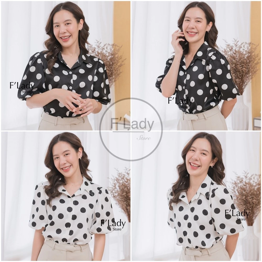 เสื้อเชิ้ตคอปกแขนสั้นทรงบอลลูน ลายดอกไม้ ลายทาง ลายกราฟฟิก WS85 thumbnail 6