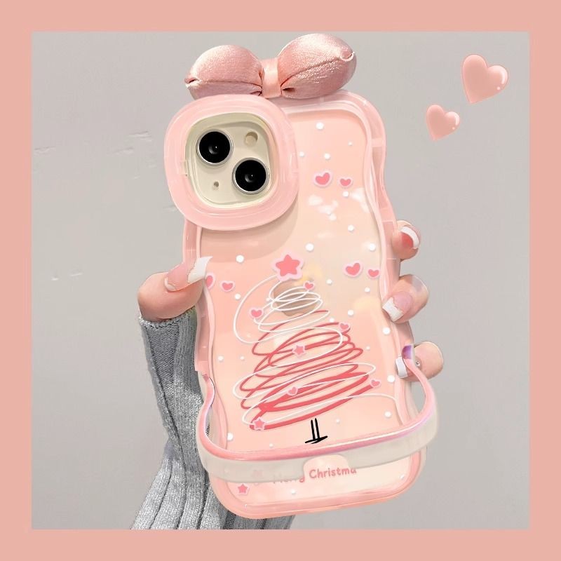 ต้นคริสต์มาสโบว์ที่มองไม่เห็นวงเล็บคู่เหมาะสําหรับ iphone 11 12pro xsmax 13promax 13 12 14pro 15plus 16promax โทรศัพท์มือถือป้องกันกรณีโทรศัพท์มือถือกรณีป้อง