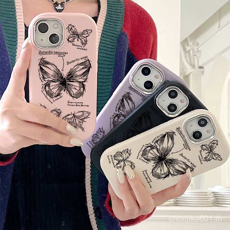เคสโทรศัพท์14PROMAX กรอบโลหะสำหรับ Apple 15 Sketch Butterfly 12pro iphone13ที่นิยมในโลกออนไลน์