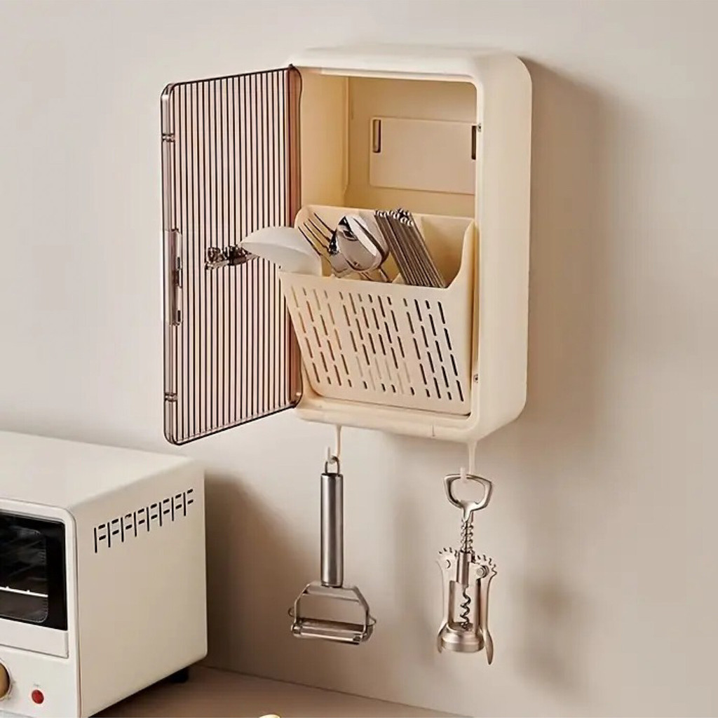 ชั้นเก็บช้อนส้อม อุปกรณ์ครัว ช้อน, ส้อม, ตะเกียบ ตู้จัดเก็บในครัวแบบติดผนัง ชั้นเก็บของ ไม่ต้องเจาะ