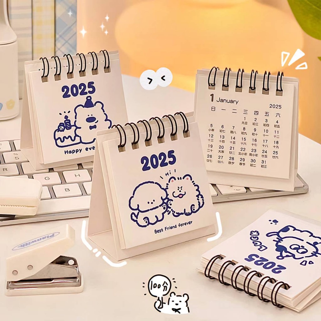น่ารัก ปฏิทิน ปฏิทินตั้งโต๊ะ ปี 2025 ขนาดเล็ก ปฏิทินมินิ สไตล์มินิมอล ปฏิทินตั้งบนโต๊ะทำงาน