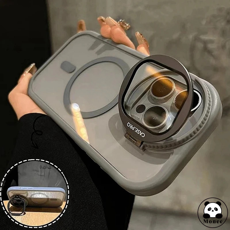 Luxury Clear Shock Magnetic Kickstand Holder Case เข้ากันได้กับ iPhone 11 12 13 14 15 16 Pro Max Plus เคสโทรศัพท์
