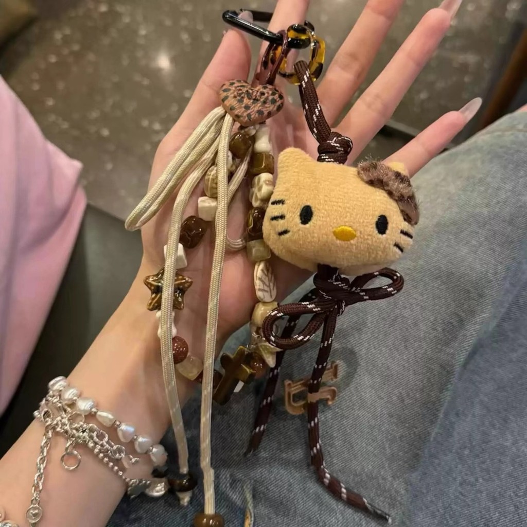 Plush Girl Leopard Print kt Cat Pendant Retro Beaded Pendant จี้ห้อยกระเป๋า miu Series Digital Lanyard Pendant