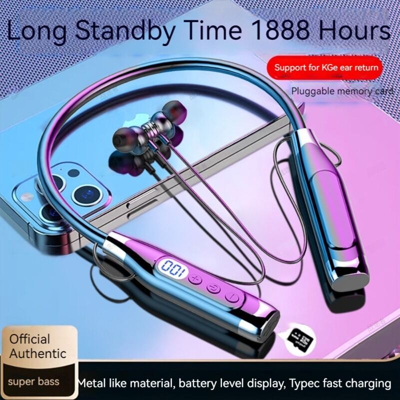 Bonine SHIPPING TODAY พร้อมไมโครโฟน Magnetic TF Card หูฟังไร้สายแบบคล้องคอที่สะดวกสบาย