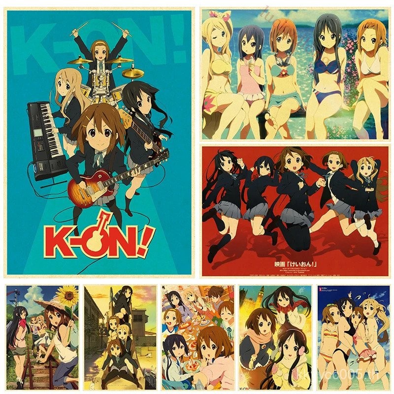 ญี่ปุ่นคลาสสิกอะนิเมะโปสเตอร์เพลง K-ON โปสเตอร์ Retro kraft HD 4K พิมพ์ภาพวาดตกแต่งสติ๊กเกอร์ติดผนังห้องนั่งเล่น1GBX