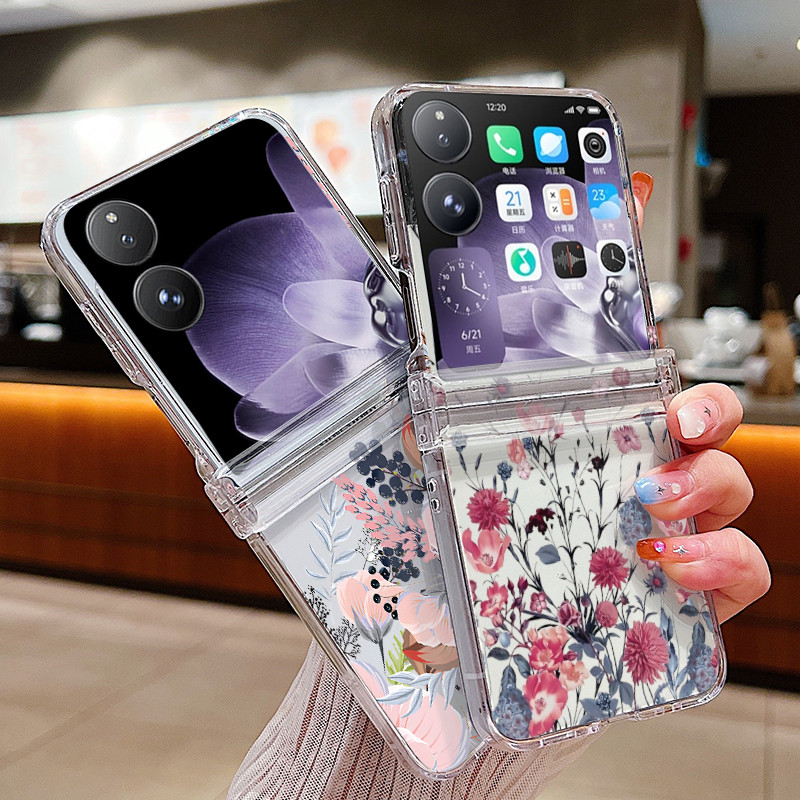Xiaomi mix Flip/mix Flip ผีเสื้อดอกไม้กันกระแทก 3 in 1 หินอ่อนโปร่งใส Hard Flip เคสโทรศัพท์