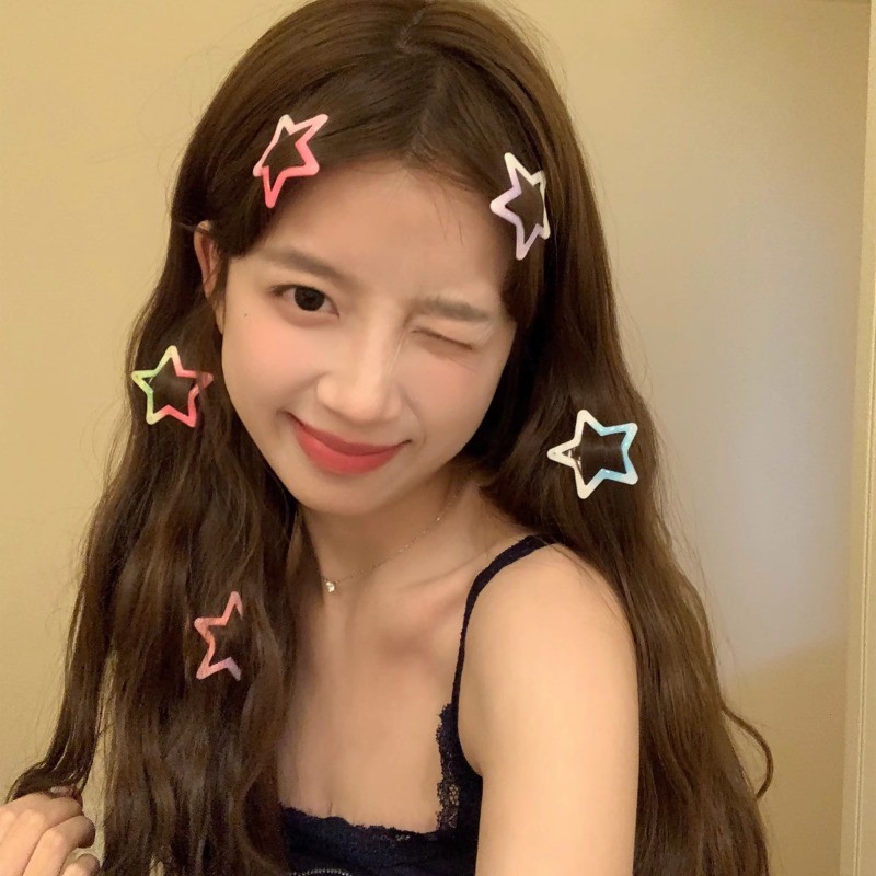 Ins 4 ซม.น่ารัก Jelly Star Hairpin ด้านข้าง Bangs ผมหัก Duckbill คลิป
