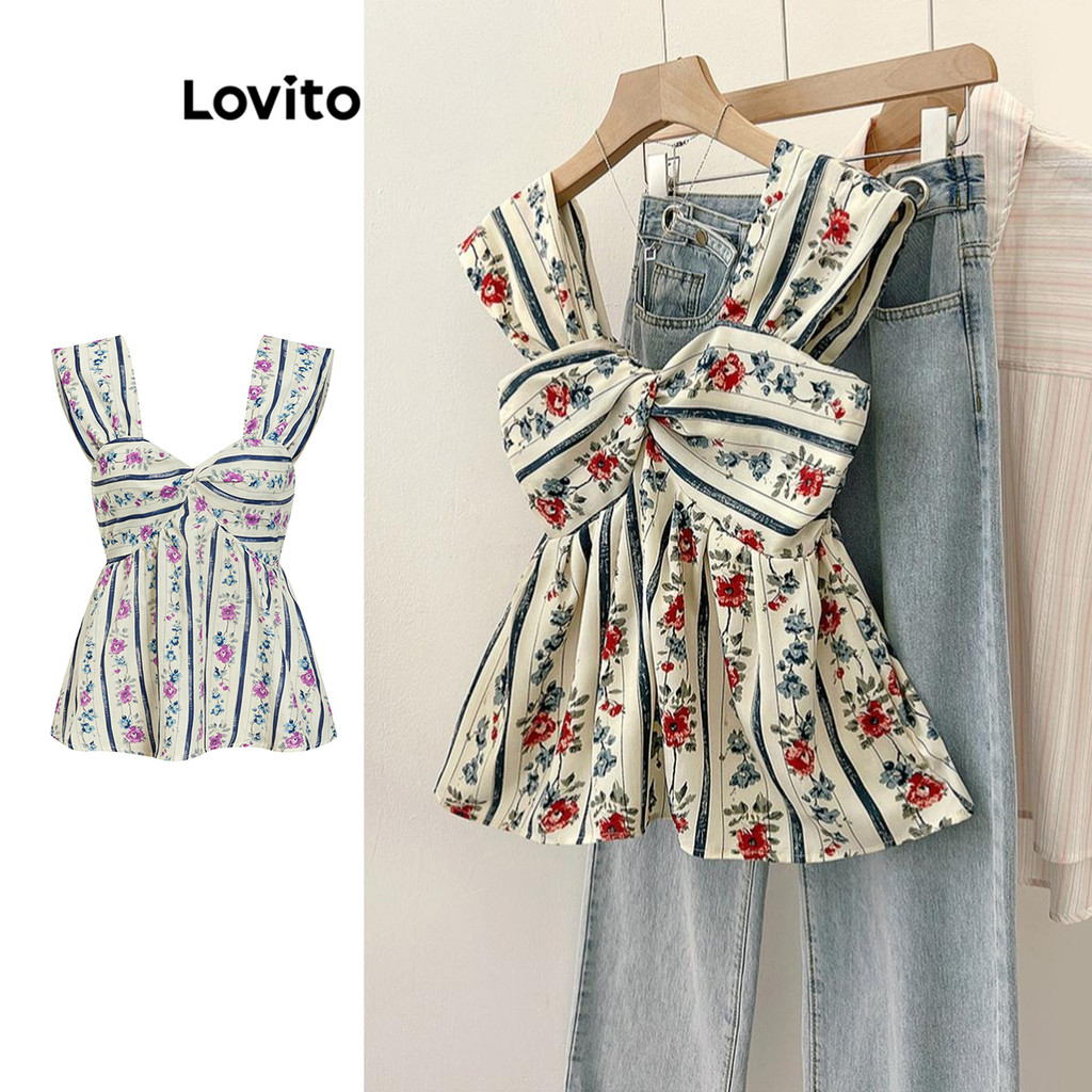 Lovito เสื้อแขนกุดผู้หญิง พิมพ์ลายดอกไม้ สไตล์ลำลอง LNE65174(หลากสี)