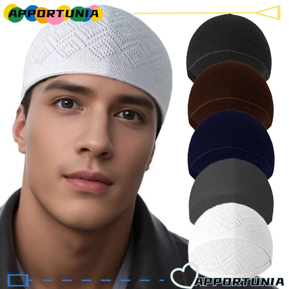 Apportunia หมวกละหมาดสําหรับผู้ชาย, หมวกบีนนี่ถักตาข่ายระบายอากาศ, หมวกคลุมศีรษะสําหรับผู้ชายสีทึบ