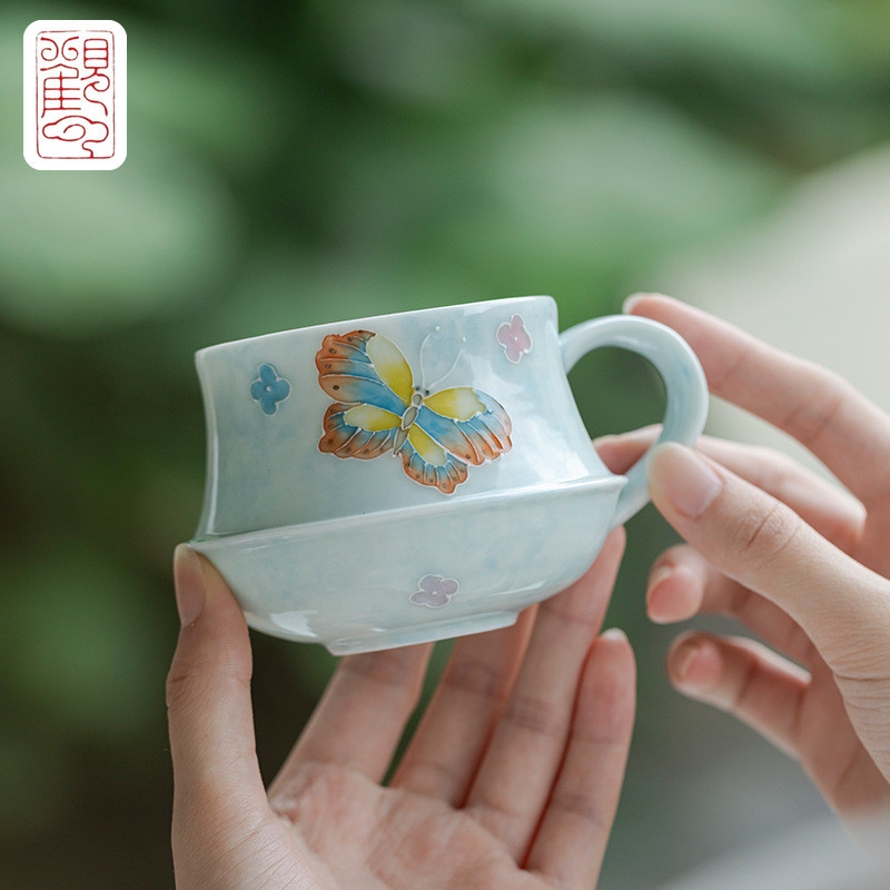 Aritayaki ถ้วยกาแฟดอกไม้มือวาดถ้วยชาเซรามิกทําด้วยมือชุดน้ําชายามบ่ายในครัวเรือนถ้วยสํานักงานแก้ว [T