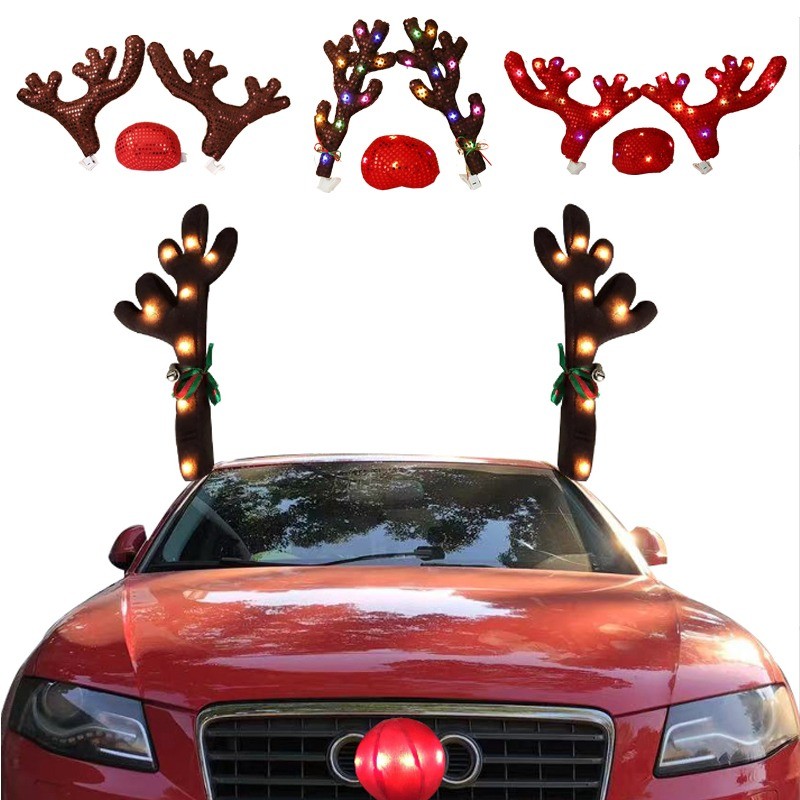 COD🚕หูกวางรถยนต์ เขากวาง จมูกกวาง เรืองแสง ขนาดใหญ่แข็งแรง วันคริสต์มาส ตกแต่งรถยนต์ด้วย