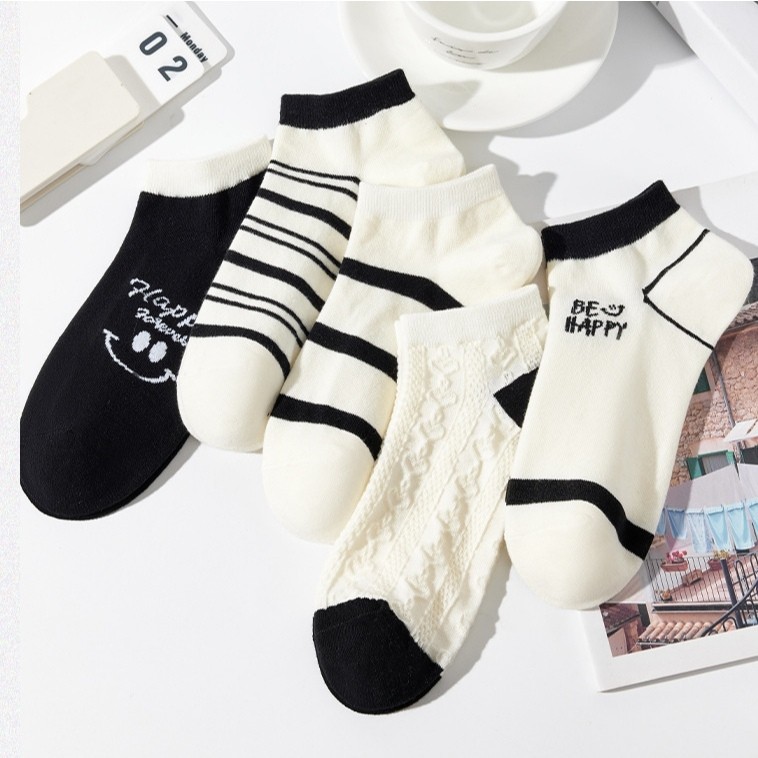 SY SHOP899 ถุงเท้าข้อสั้น (5ลาย/10คู่) ถุงเท้าแฟชั่นเกาหลี เนื้อผ้านุ่มงานถักอย่างดี ลายขีด NO.B98