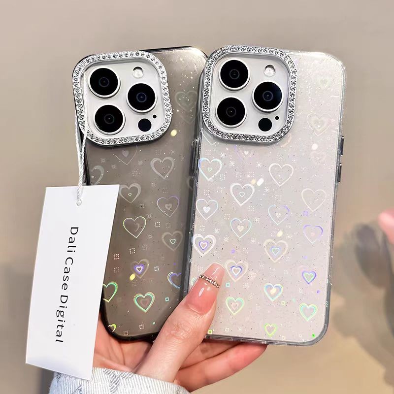 แฟชั่นไล่โทนสีรักเพชรกรอบเคสโทรศัพท์เข้ากันได้สําหรับ ไอโฟน 16 15 14 13 12 11 มือโปร สูงสุด บวก กันกระแทกกรณีปก