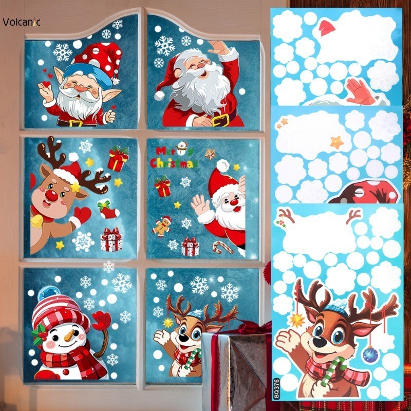 Merry Christmas สติ๊กเกอร์กระจกติดผนังที่ถอดออกได้แฟชั่น Santa Claus Snowman Elk หน้าต่าง PVC สติ๊กเกอร์ไฟฟ้าสถิตปีใหม่ Xmas ตกแต่งบ้าน